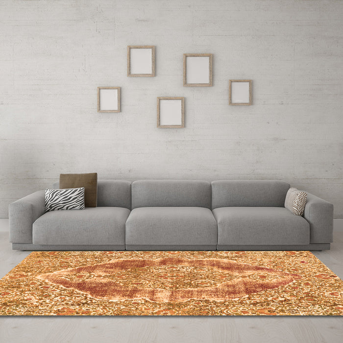 Machine Washable Abstract Orange Modern Area Rugs in a Living Room, wshabs1780org
