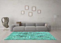 Machine Washable Abstract Turquoise Modern Rug, wshabs1780turq