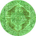 Round Machine Washable Abstract Green Modern Area Rugs, wshabs1780grn