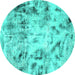 Round Abstract Turquoise Modern Rug, abs1781turq