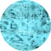 Round Machine Washable Abstract Light Blue Modern Rug, wshabs1781lblu