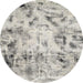 Round Machine Washable Abstract Grey Gray Rug, wshabs1781