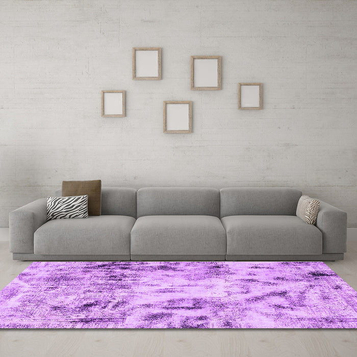 Machine Washable Abstract Purple Modern Area Rugs in a Living Room, wshabs1781pur