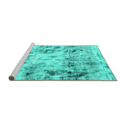 Sideview of Machine Washable Abstract Turquoise Modern Area Rugs, wshabs1781turq