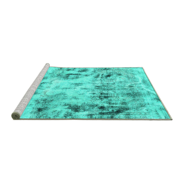 Sideview of Machine Washable Abstract Turquoise Modern Area Rugs, wshabs1781turq
