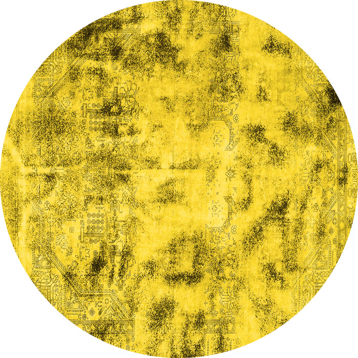 Round Abstract Yellow Modern Rug, abs1781yw