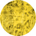 Round Abstract Yellow Modern Rug, abs1781yw