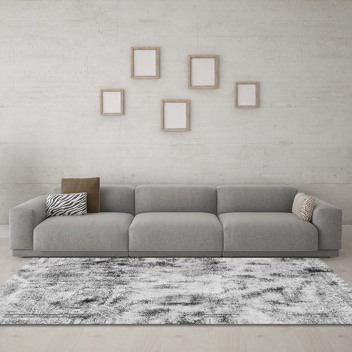 Machine Washable Abstract Gray Modern Rug in a Living Room,, wshabs1781gry
