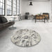 Round Machine Washable Abstract Grey Gray Rug in a Office, wshabs1781