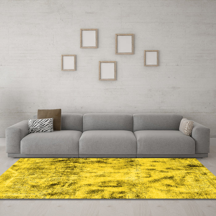 Machine Washable Abstract Yellow Modern Rug in a Living Room, wshabs1781yw
