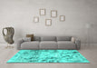 Machine Washable Abstract Turquoise Modern Area Rugs in a Living Room,, wshabs1781turq