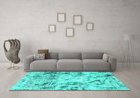 Machine Washable Abstract Turquoise Modern Rug, wshabs1781turq