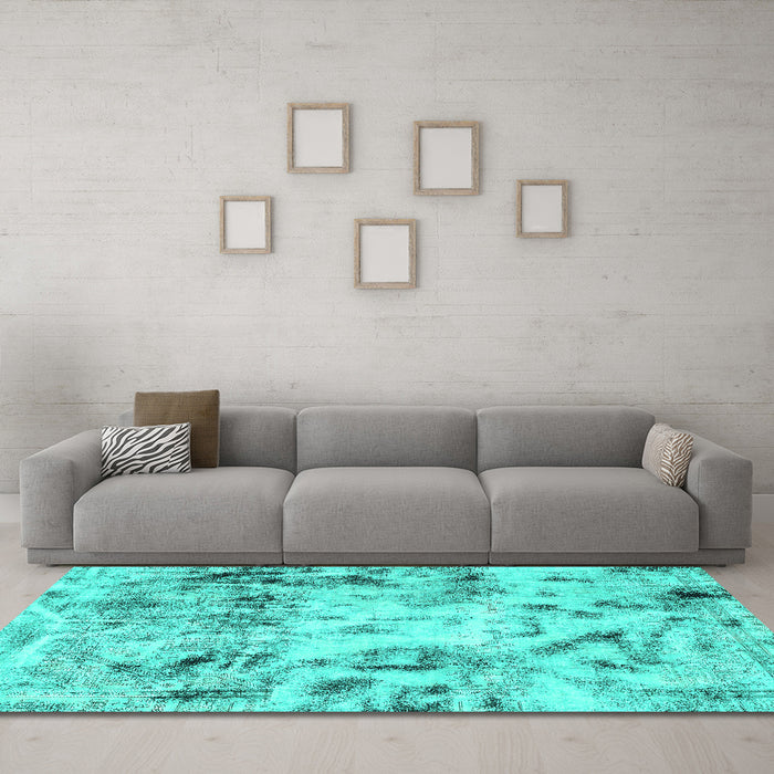 Machine Washable Abstract Turquoise Modern Area Rugs in a Living Room,, wshabs1781turq