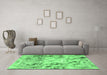 Machine Washable Abstract Emerald Green Modern Area Rugs in a Living Room,, wshabs1781emgrn