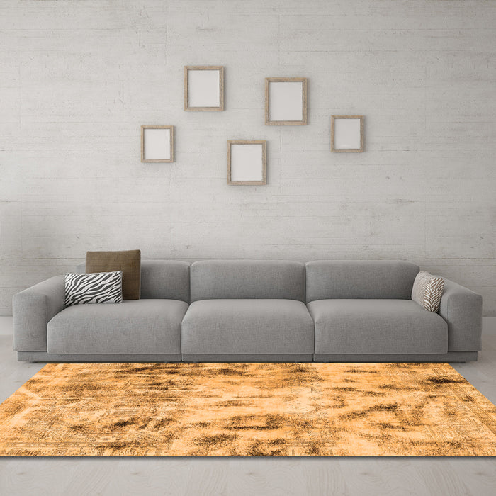 Machine Washable Abstract Orange Modern Area Rugs in a Living Room, wshabs1781org