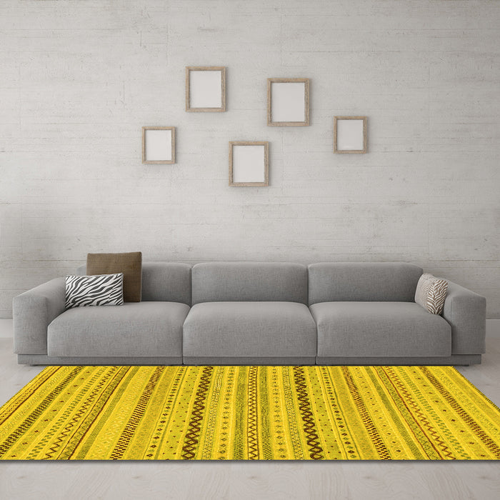 Machine Washable Solid Yellow Modern Rug in a Living Room, wshabs1783yw
