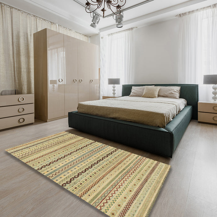 Machine Washable Abstract Yellow Rug in a Bedroom, wshabs1783