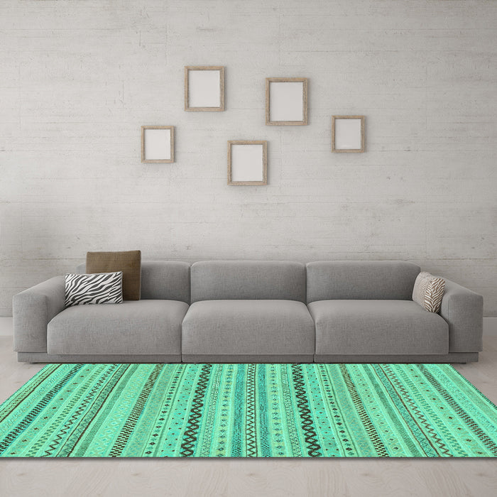 Machine Washable Solid Turquoise Modern Area Rugs in a Living Room,, wshabs1783turq