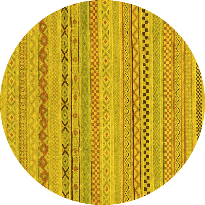 Round Machine Washable Solid Yellow Modern Rug, wshabs1785yw
