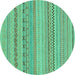 Round Machine Washable Solid Turquoise Modern Area Rugs, wshabs1785turq