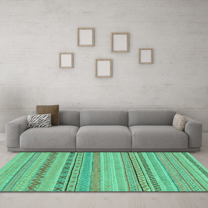 Machine Washable Solid Turquoise Modern Area Rugs in a Living Room,, wshabs1785turq