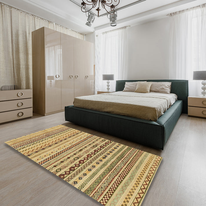 Machine Washable Abstract Light Brown Rug in a Bedroom, wshabs1786