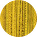 Round Machine Washable Solid Yellow Modern Rug, wshabs1786yw