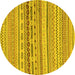 Round Machine Washable Solid Yellow Modern Rug, wshabs1787yw