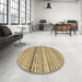 Round Abstract Light Brown Solid Rug in a Office, abs1788