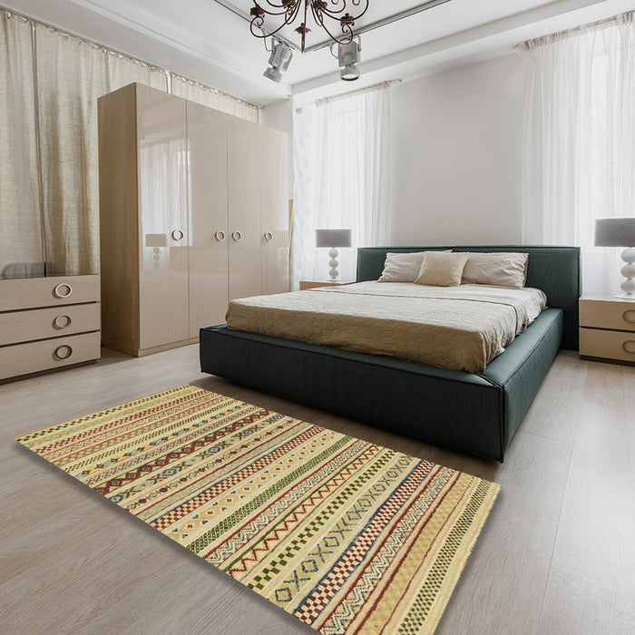 Machine Washable Abstract Light Brown Rug in a Bedroom, wshabs1788