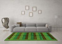 Machine Washable Abstract Green Modern Rug, wshabs178grn