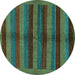 Round Machine Washable Abstract Turquoise Modern Area Rugs, wshabs178turq