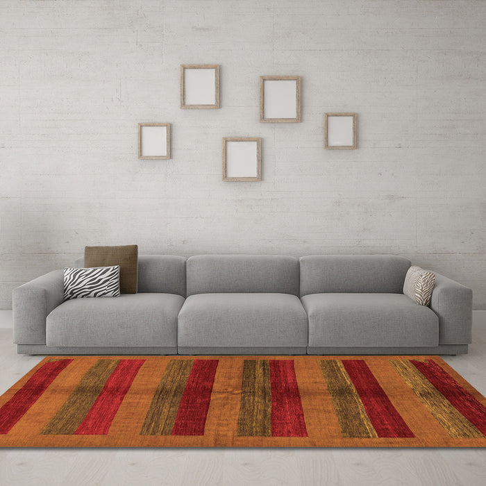 Machine Washable Abstract Orange Modern Area Rugs in a Living Room, wshabs178org