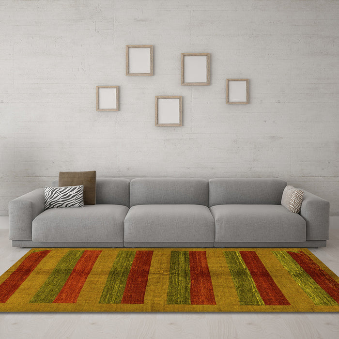 Machine Washable Abstract Yellow Modern Rug in a Living Room, wshabs178yw