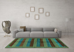 Machine Washable Abstract Turquoise Modern Area Rugs in a Living Room,, wshabs178turq