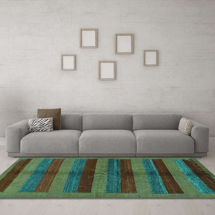 Machine Washable Abstract Turquoise Modern Area Rugs in a Living Room,, wshabs178turq