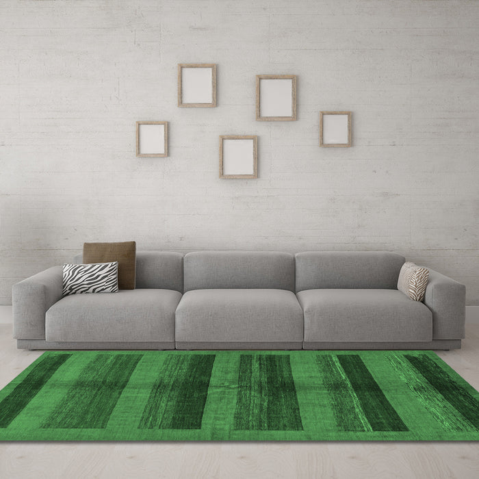 Machine Washable Abstract Emerald Green Modern Area Rugs in a Living Room,, wshabs178emgrn