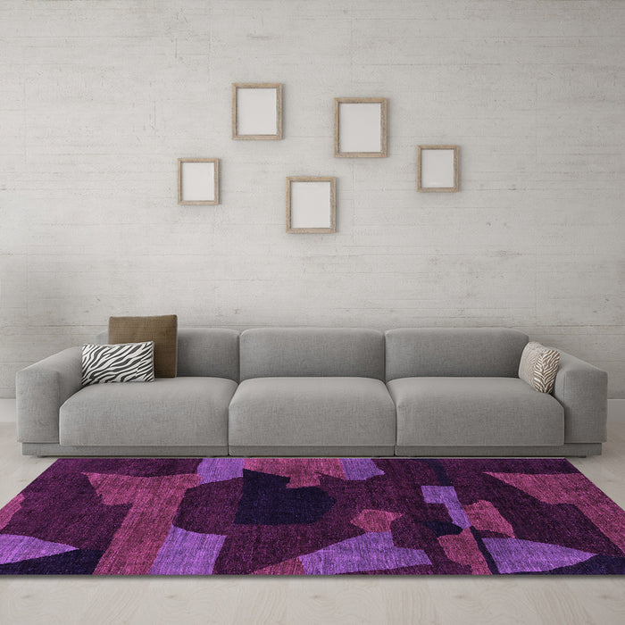 Machine Washable Abstract Purple Modern Area Rugs in a Living Room, wshabs1790pur