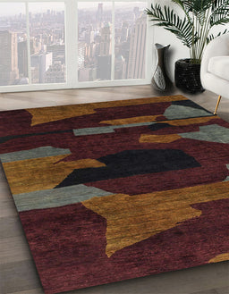 Abstract Dark Scarlet Red Modern Rug in Family Room, abs1790
