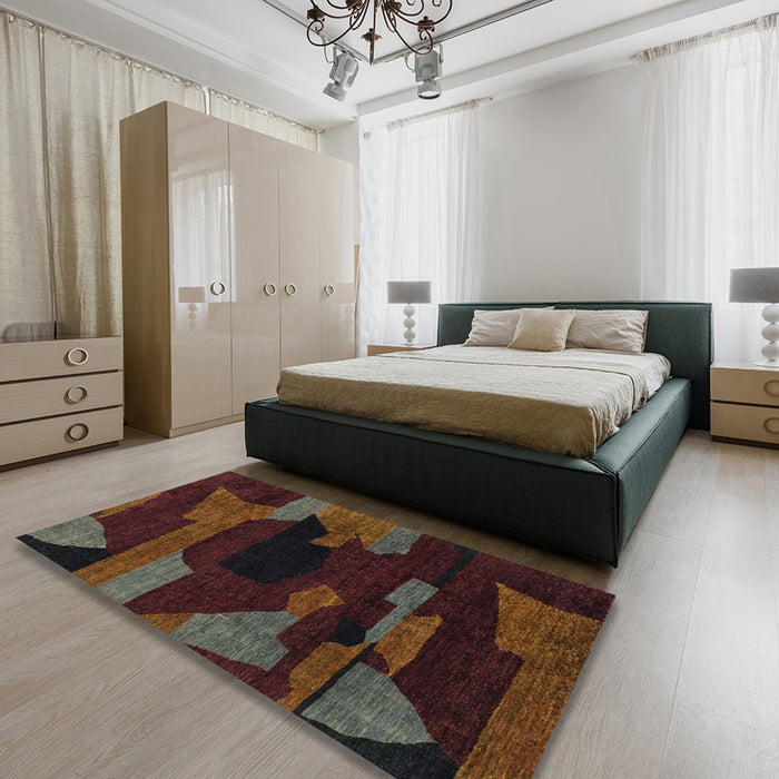 Machine Washable Abstract Dark Scarlet Red Rug in a Bedroom, wshabs1790