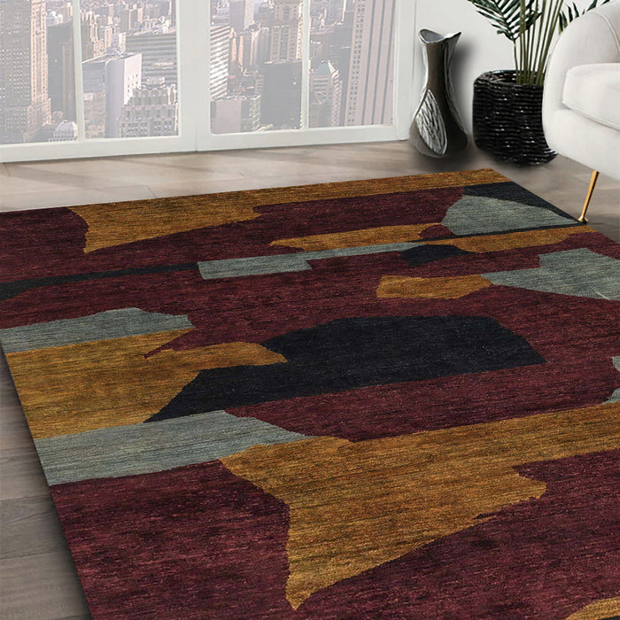 Machine Washable Abstract Dark Scarlet Red Rug in a Family Room, wshabs1790