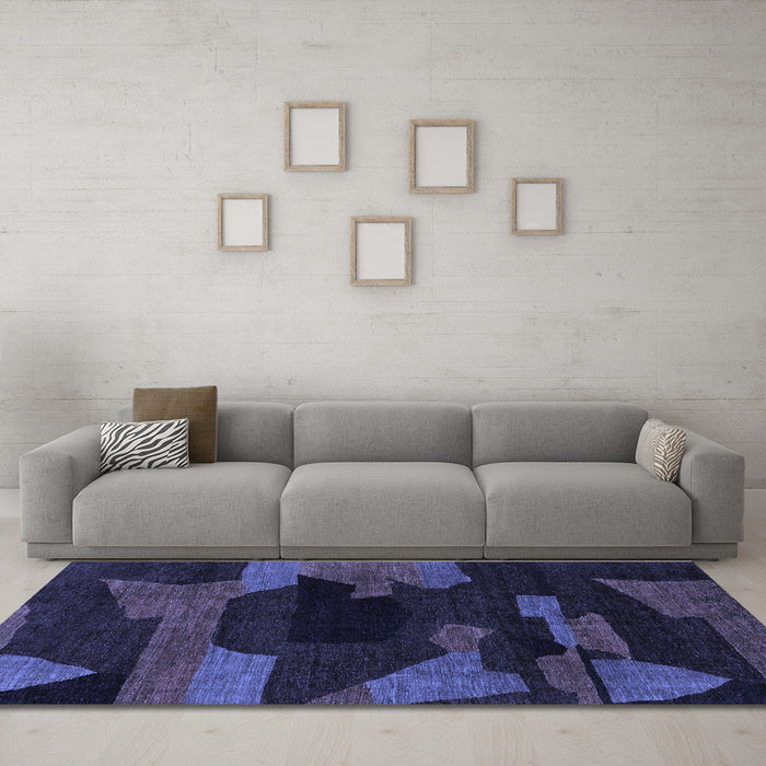 Machine Washable Abstract Blue Modern Rug in a Living Room, wshabs1790blu