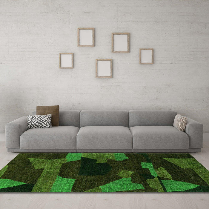 Machine Washable Abstract Green Modern Area Rugs in a Living Room,, wshabs1790grn