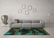 Machine Washable Abstract Turquoise Modern Area Rugs in a Living Room,, wshabs1790turq