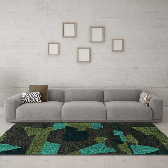 Machine Washable Abstract Turquoise Modern Area Rugs in a Living Room,, wshabs1790turq