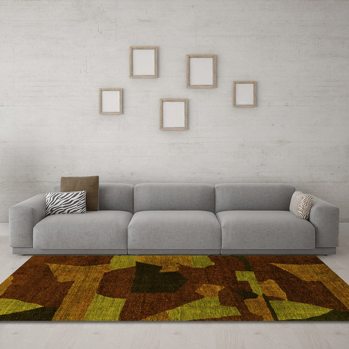 Machine Washable Abstract Yellow Modern Rug in a Living Room, wshabs1790yw
