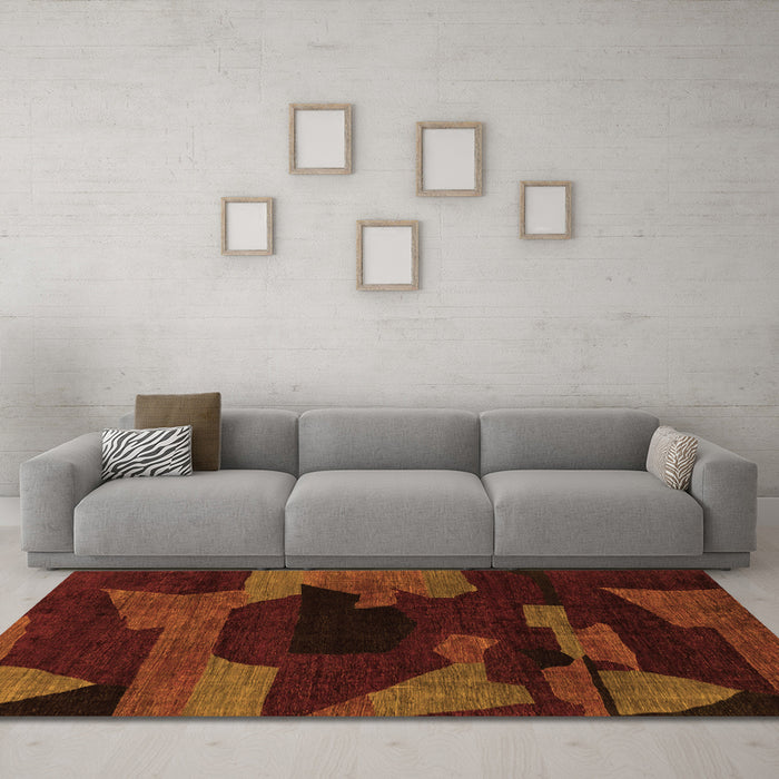 Machine Washable Abstract Orange Modern Area Rugs in a Living Room, wshabs1790org