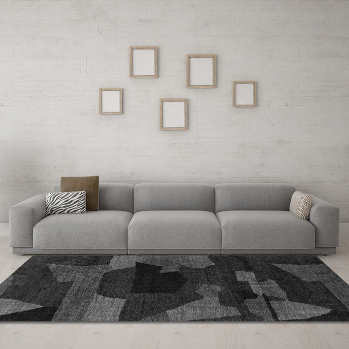 Machine Washable Abstract Gray Modern Rug in a Living Room,, wshabs1790gry