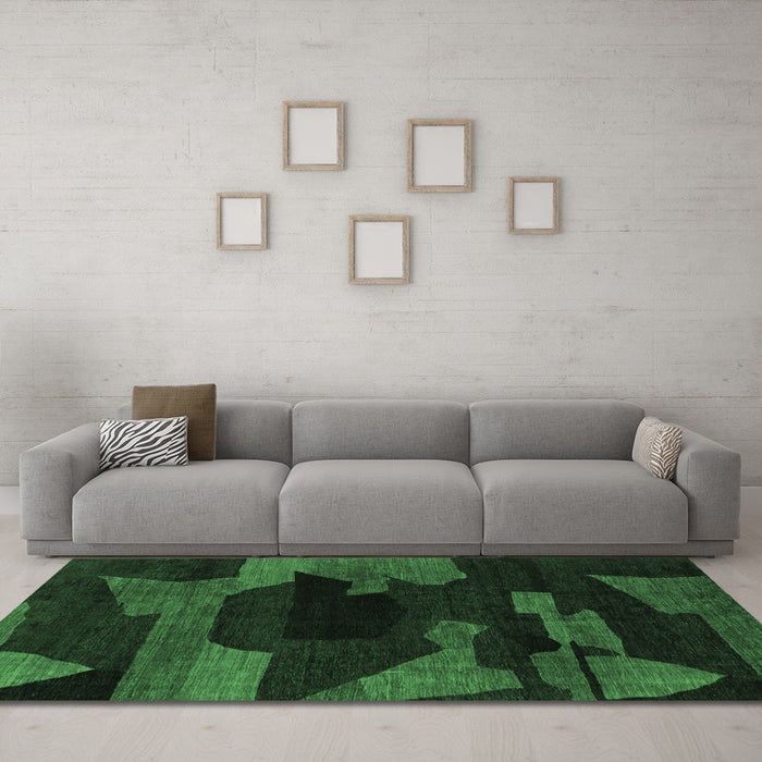 Machine Washable Abstract Emerald Green Modern Area Rugs in a Living Room,, wshabs1790emgrn