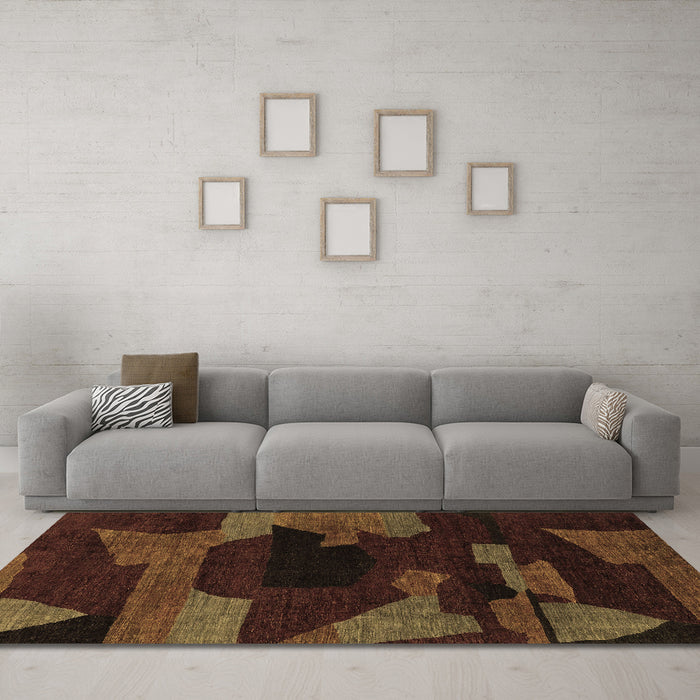 Machine Washable Abstract Brown Modern Rug in a Living Room,, wshabs1790brn